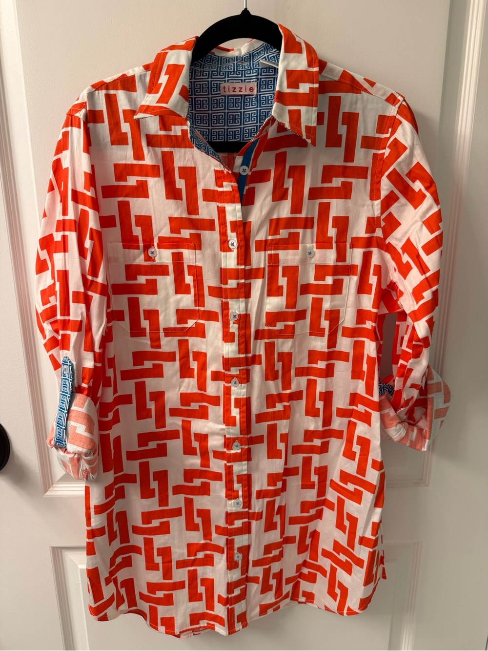 Tizzie long sleeve orange geometric print tunic top size large